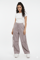 Women's Loose Fit Nylon Cargo Pant with Pocket Straps - Smgarment's